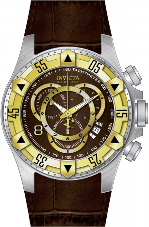 Invicta Men's 11018 Reserve Excursion Watch Gold Dial Textured Brown Leather Str