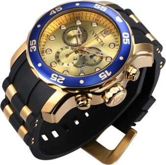 Invicta Pro Diver Men 48mm Stainless Steel Gold Black Dial Chronograph  Quartz Watch 37228 