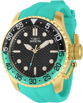 Invicta Men's 50mm Pro Diver Black Carbon Fiber buy Dial Green Tone SS Watch 38753