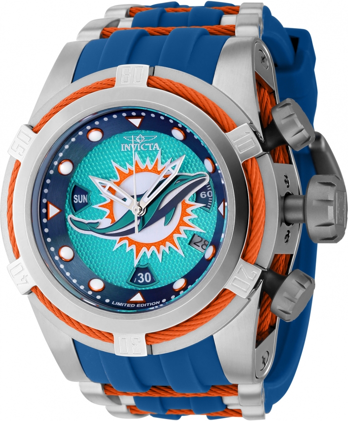 Invicta Nfl Miami Dolphins Quartz Orange Dial Watch in Blue for Men